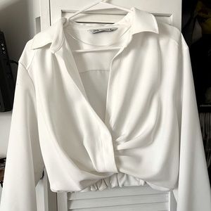 Zara white collared crop top